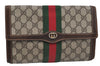 Authentic GUCCI Web Sherry Line Clutch Hand Bag Purse GG PVC Leather Brown 3811J