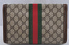 Authentic GUCCI Web Sherry Line Clutch Hand Bag Purse GG PVC Leather Brown 3811J