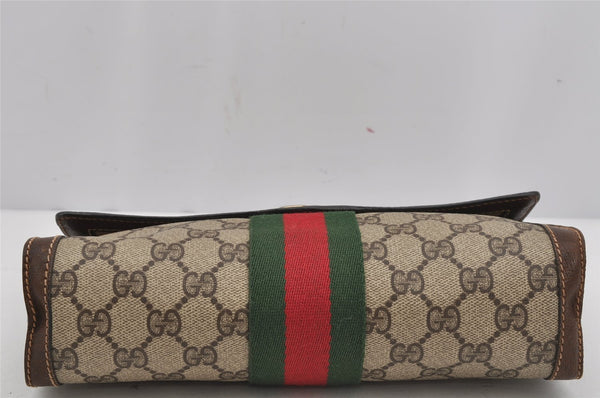 Authentic GUCCI Web Sherry Line Clutch Hand Bag Purse GG PVC Leather Brown 3811J
