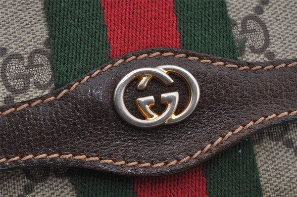 Authentic GUCCI Web Sherry Line Clutch Hand Bag Purse GG PVC Leather Brown 3811J