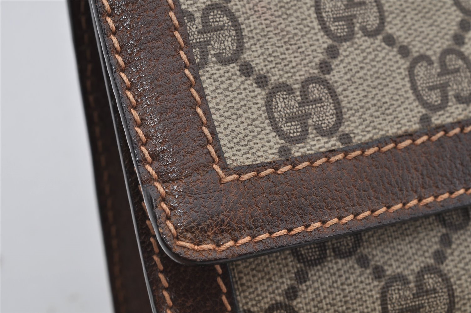 Authentic GUCCI Web Sherry Line Clutch Hand Bag Purse GG PVC Leather Brown 3811J