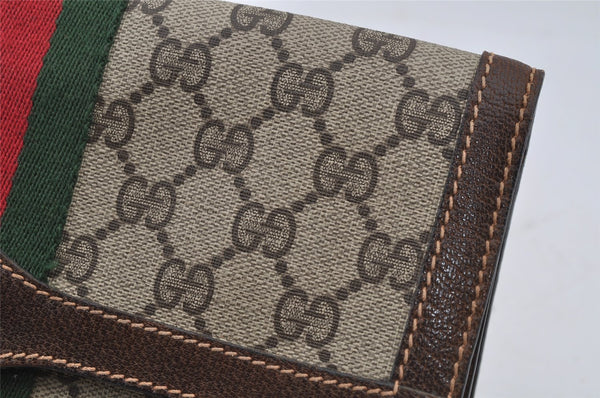 Authentic GUCCI Web Sherry Line Clutch Hand Bag Purse GG PVC Leather Brown 3811J