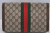 Authentic GUCCI Web Sherry Line Clutch Hand Bag GG PVC Leather Brown Junk 3813J