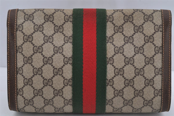 Authentic GUCCI Web Sherry Line Clutch Hand Bag GG PVC Leather Brown Junk 3813J