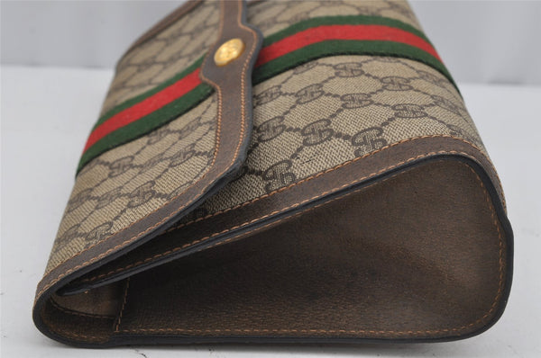Authentic GUCCI Web Sherry Line Clutch Hand Bag GG PVC Leather Brown Junk 3813J