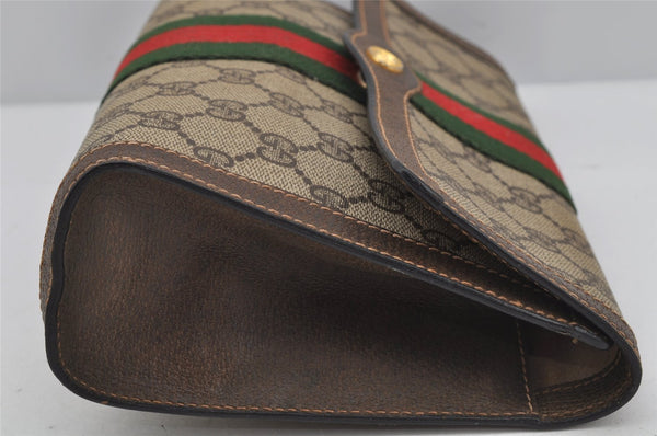 Authentic GUCCI Web Sherry Line Clutch Hand Bag GG PVC Leather Brown Junk 3813J