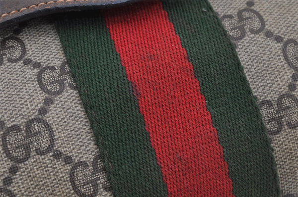 Authentic GUCCI Web Sherry Line Clutch Hand Bag GG PVC Leather Brown Junk 3813J