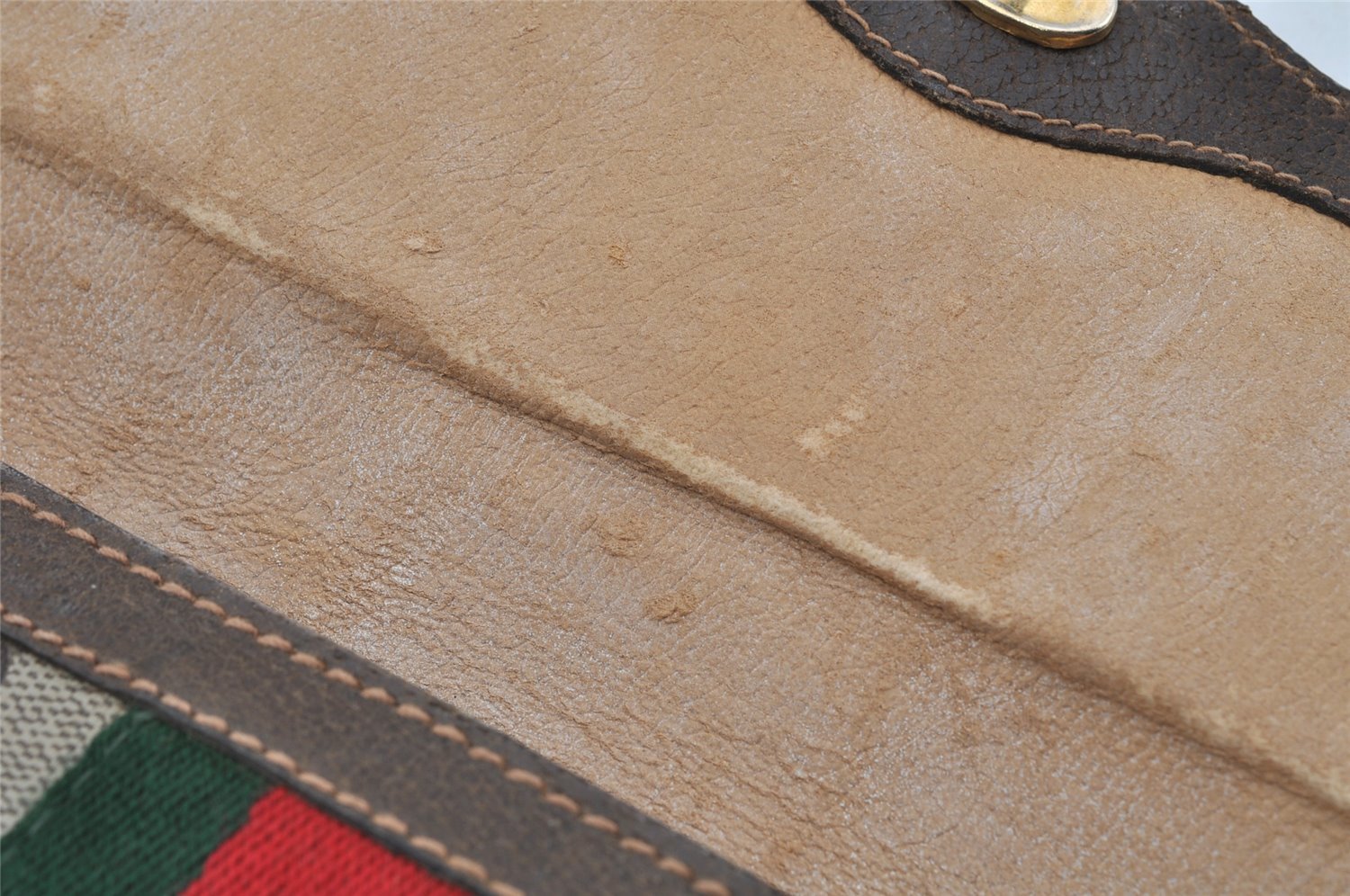 Authentic GUCCI Web Sherry Line Clutch Hand Bag GG PVC Leather Brown Junk 3813J