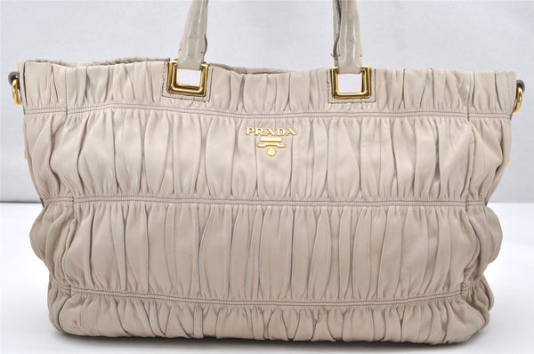 Authentic PRADA Nappa Gaufre Leather 2Way Tote Bag BN2076 Beige 3813K