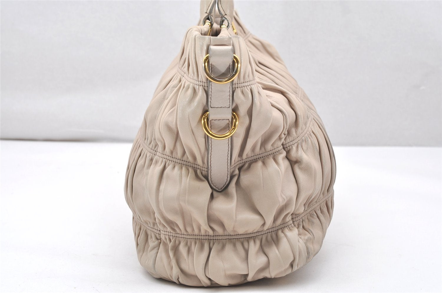 Authentic PRADA Nappa Gaufre Leather 2Way Tote Bag BN2076 Beige 3813K