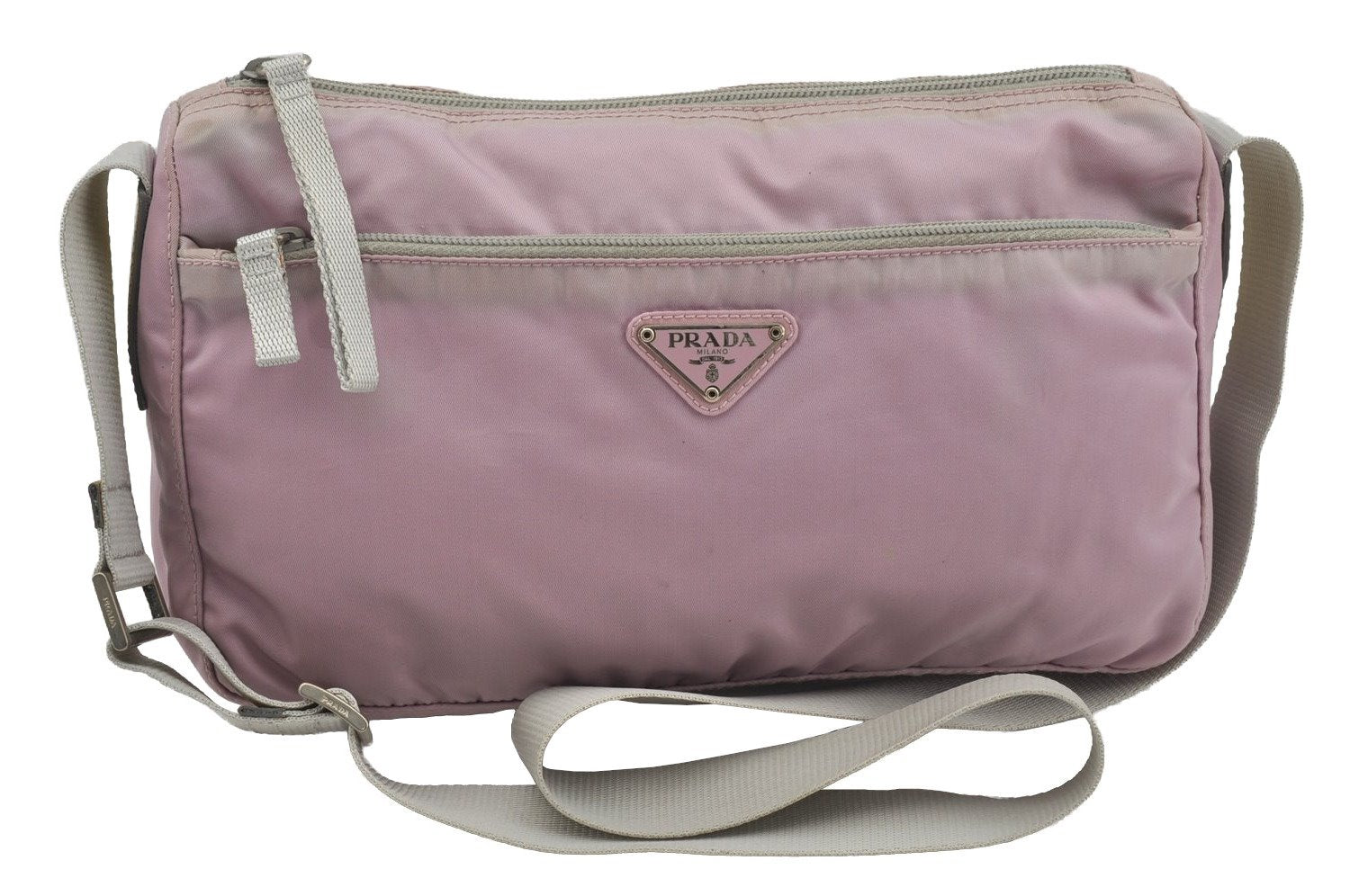 Authentic PRADA Nylon Tessuto Enamel Shoulder Cross Body Bag Purse Pink 3814J
