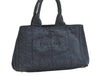 Authentic PRADA Vintage Canapa M Denim Tote Hand Bag Blue 3814K