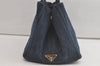 Authentic PRADA Vintage Canapa M Denim Tote Hand Bag Blue 3814K