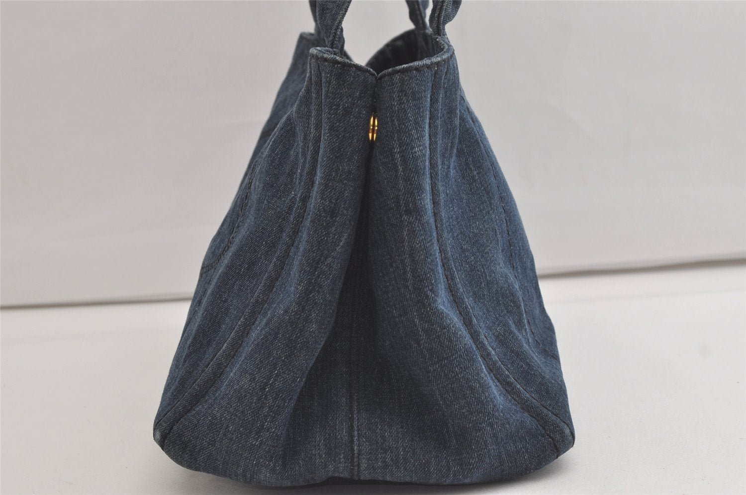 Authentic PRADA Vintage Canapa M Denim Tote Hand Bag Blue 3814K