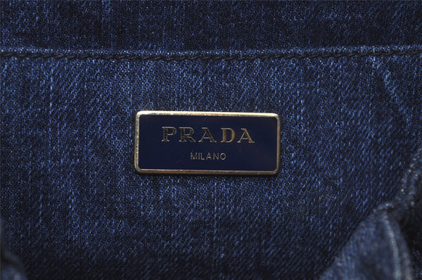 Authentic PRADA Vintage Canapa M Denim Tote Hand Bag Blue 3814K