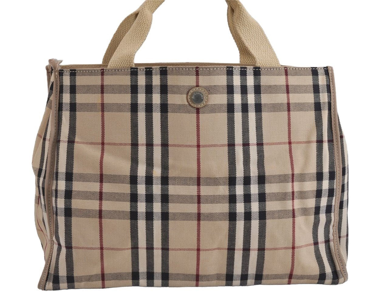 Authentic BURBERRY Vintage Nova Check Canvas Leather Hand Tote Bag Beige 3815J