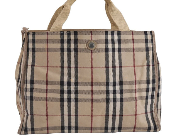 Authentic BURBERRY Vintage Nova Check Canvas Leather Hand Tote Bag Beige 3815J