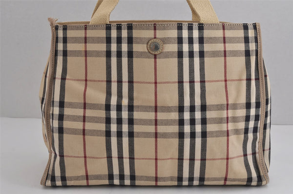 Authentic BURBERRY Vintage Nova Check Canvas Leather Hand Tote Bag Beige 3815J