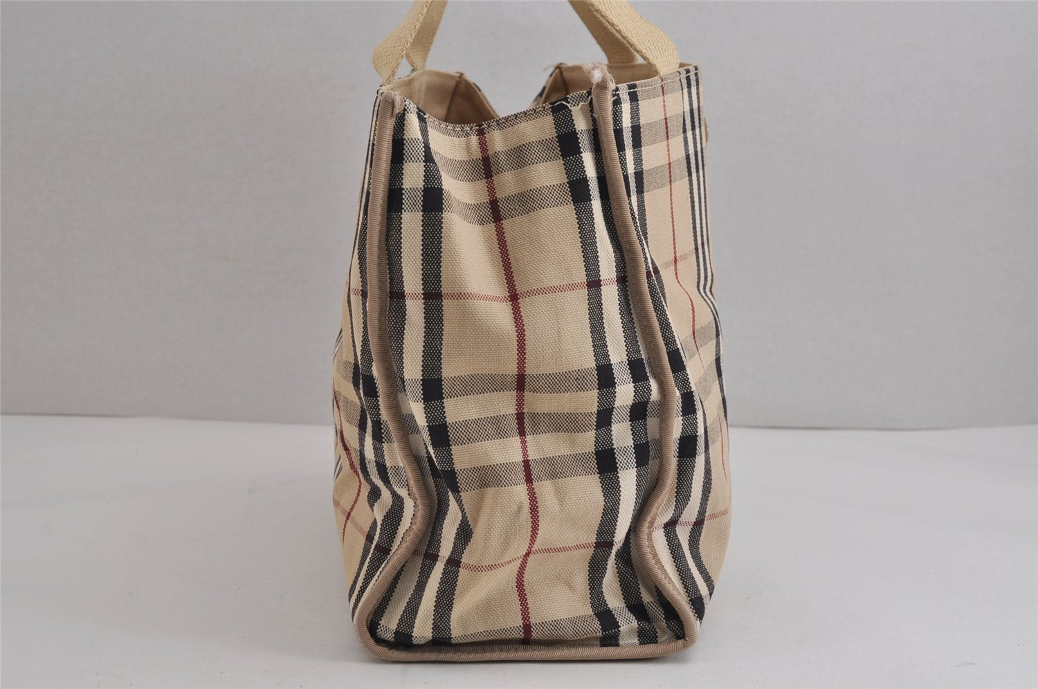Authentic BURBERRY Vintage Nova Check Canvas Leather Hand Tote Bag Beige 3815J