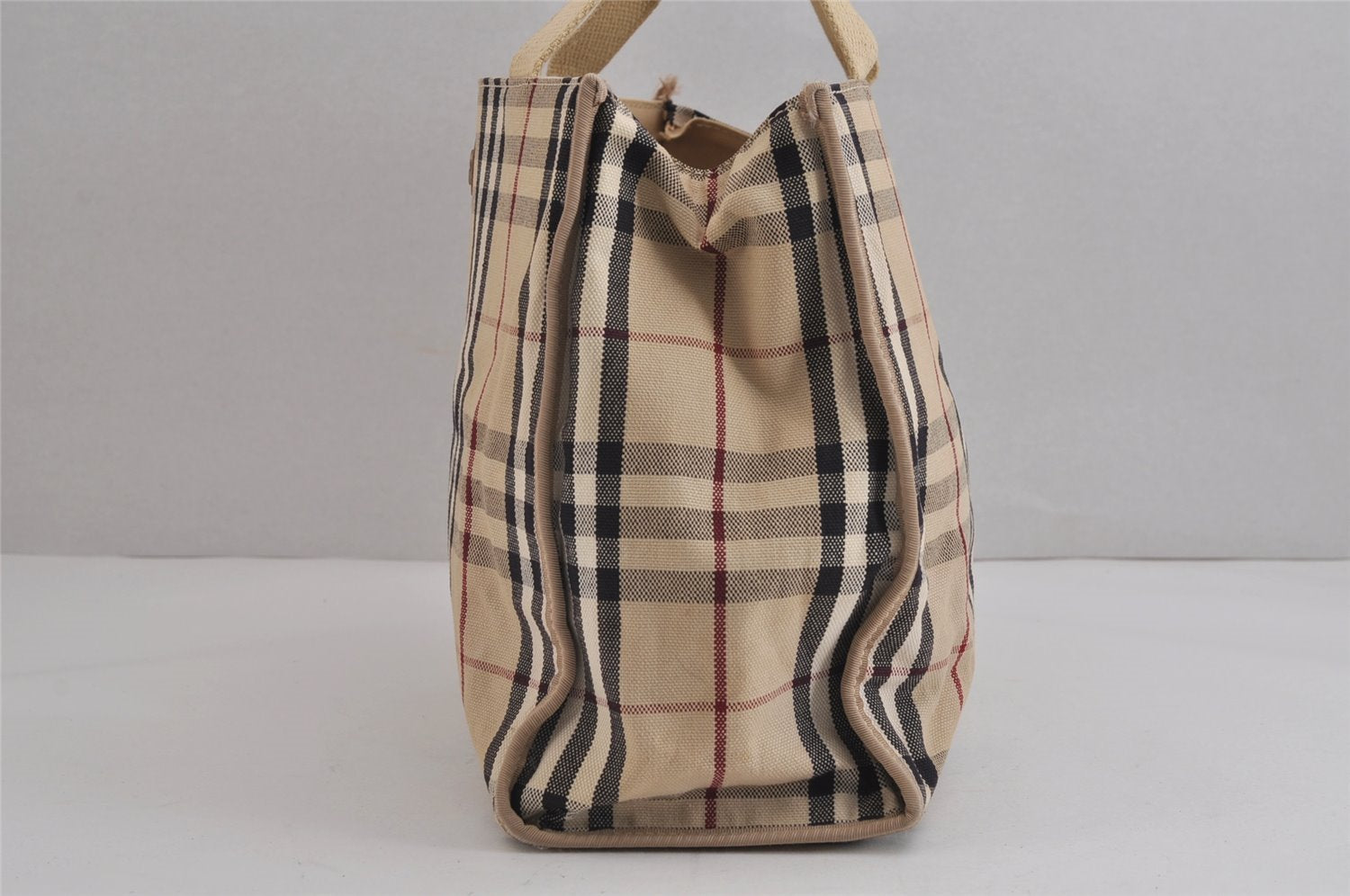 Authentic BURBERRY Vintage Nova Check Canvas Leather Hand Tote Bag Beige 3815J