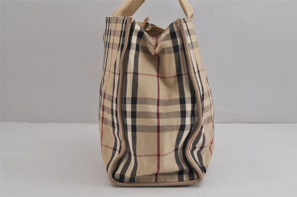 Authentic BURBERRY Vintage Nova Check Canvas Leather Hand Tote Bag Beige 3815J