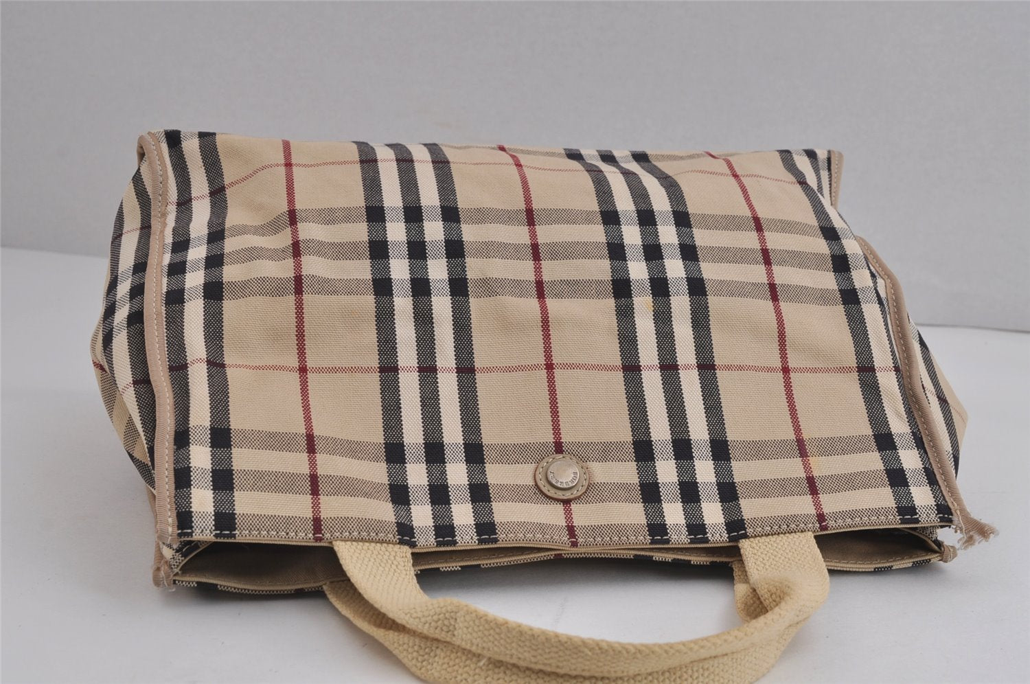 Authentic BURBERRY Vintage Nova Check Canvas Leather Hand Tote Bag Beige 3815J