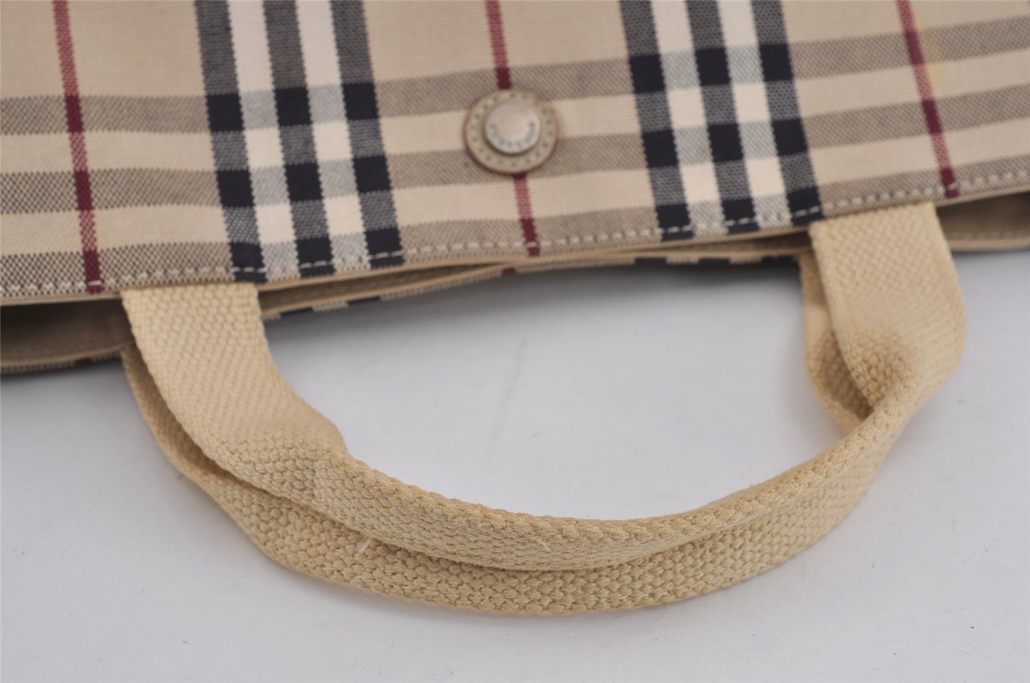 Authentic BURBERRY Vintage Nova Check Canvas Leather Hand Tote Bag Beige 3815J