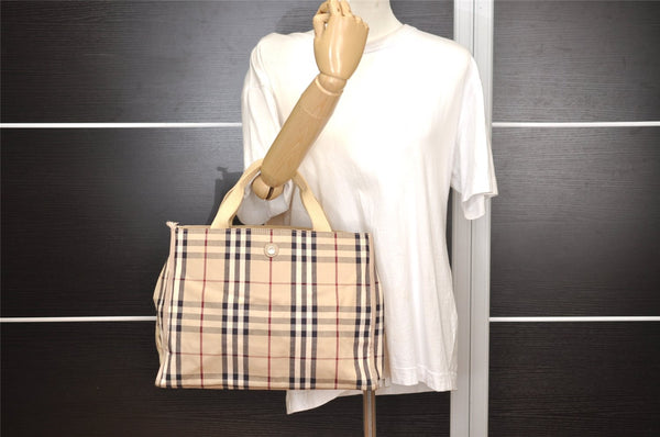 Authentic BURBERRY Vintage Nova Check Canvas Leather Hand Tote Bag Beige 3815J