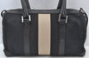 Authentic GUCCI Sherry Line Hand Boston Bag Purse GG Canvas Leather Black 3816J