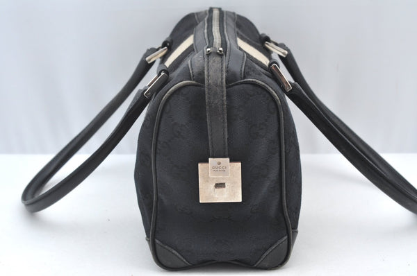 Authentic GUCCI Sherry Line Hand Boston Bag Purse GG Canvas Leather Black 3816J