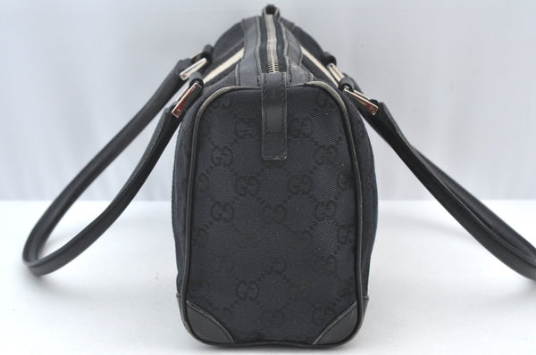 Authentic GUCCI Sherry Line Hand Boston Bag Purse GG Canvas Leather Black 3816J