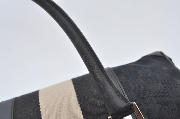 Authentic GUCCI Sherry Line Hand Boston Bag Purse GG Canvas Leather Black 3816J