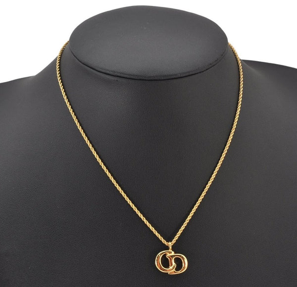 Authentic Christian Dior Gold Tone Chain Pendant Necklace CD 3816K