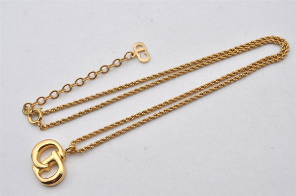 Authentic Christian Dior Gold Tone Chain Pendant Necklace CD 3816K