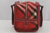 Authentic BURBERRY BLUE LABEL Check Hand Boston Bag Purse Knit Leather Red 3818J