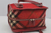 Authentic BURBERRY BLUE LABEL Check Hand Boston Bag Purse Knit Leather Red 3818J