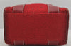 Authentic BURBERRY BLUE LABEL Check Hand Boston Bag Purse Knit Leather Red 3818J