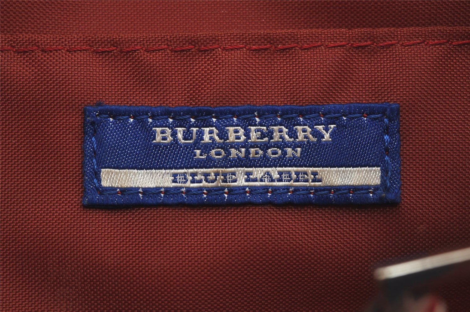 Authentic BURBERRY BLUE LABEL Check Hand Boston Bag Purse Knit Leather Red 3818J