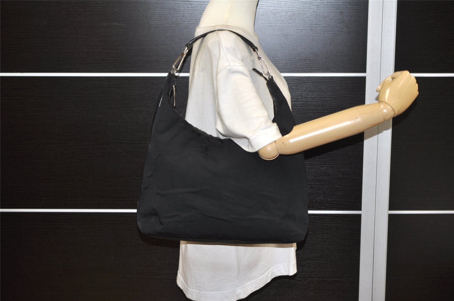 Authentic GUCCI Vintage Shoulder Hand Bag Nylon Leather Black 3821K