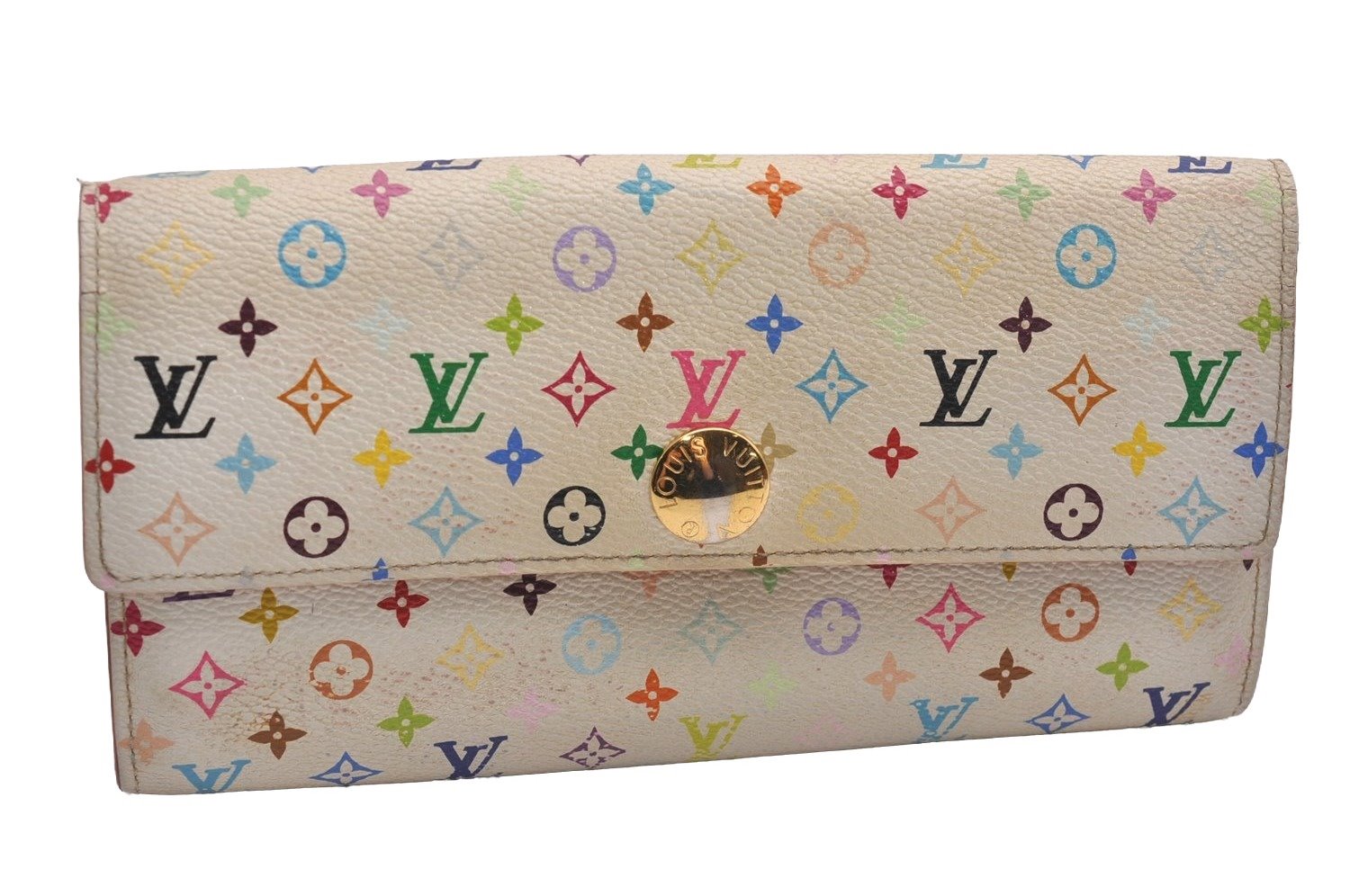 Auth Louis Vuitton Monogram Multicolor Portefeuille Sarah Wallet M93744 LV 3822J