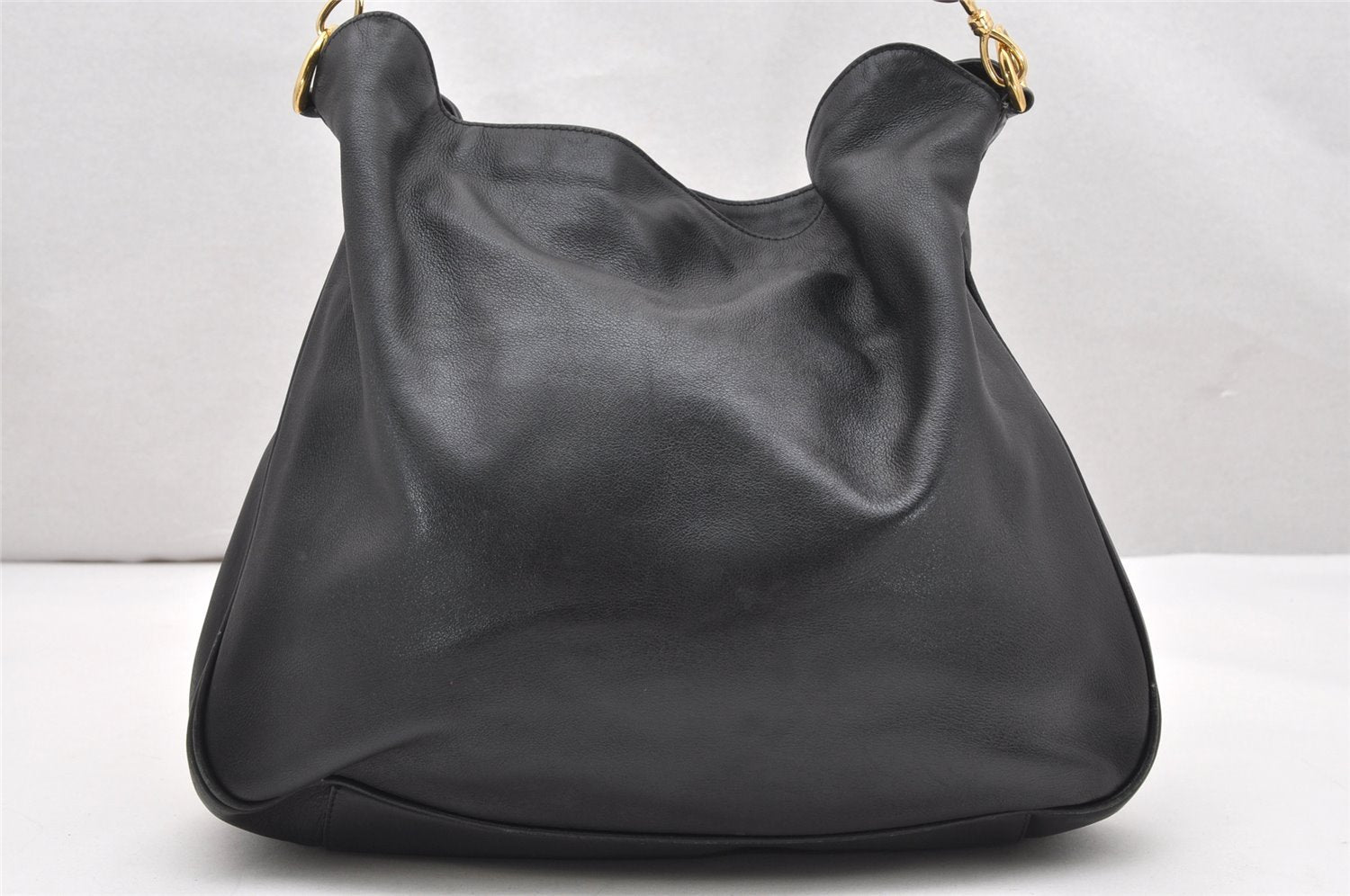 Authentic GUCCI Vintage Bamboo 2Way Shoulder Hand Bag Leather Black Junk 3822K