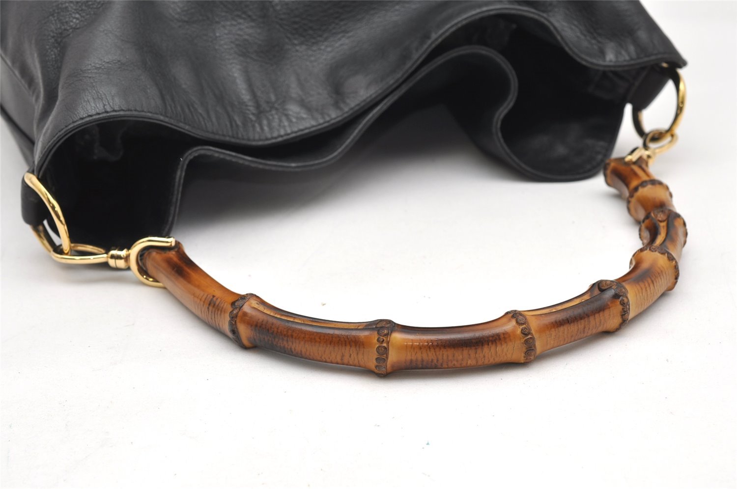 Authentic GUCCI Vintage Bamboo 2Way Shoulder Hand Bag Leather Black Junk 3822K
