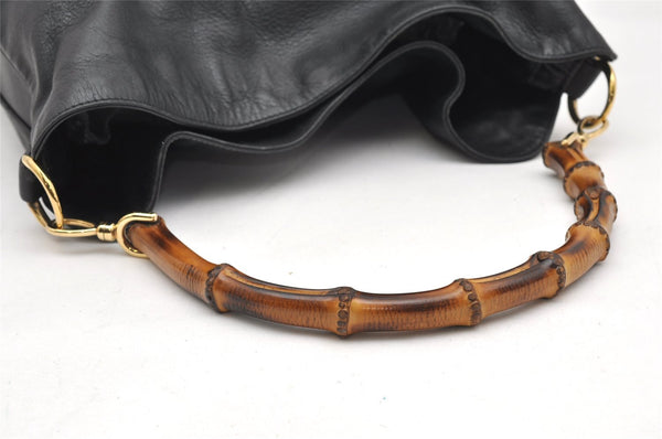 Authentic GUCCI Vintage Bamboo 2Way Shoulder Hand Bag Leather Black Junk 3822K