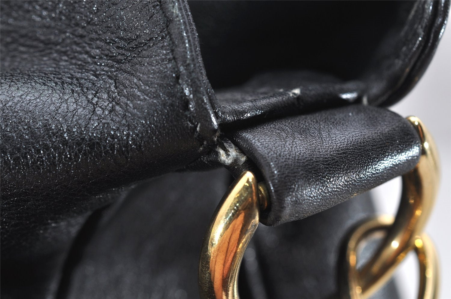 Authentic GUCCI Vintage Bamboo 2Way Shoulder Hand Bag Leather Black Junk 3822K