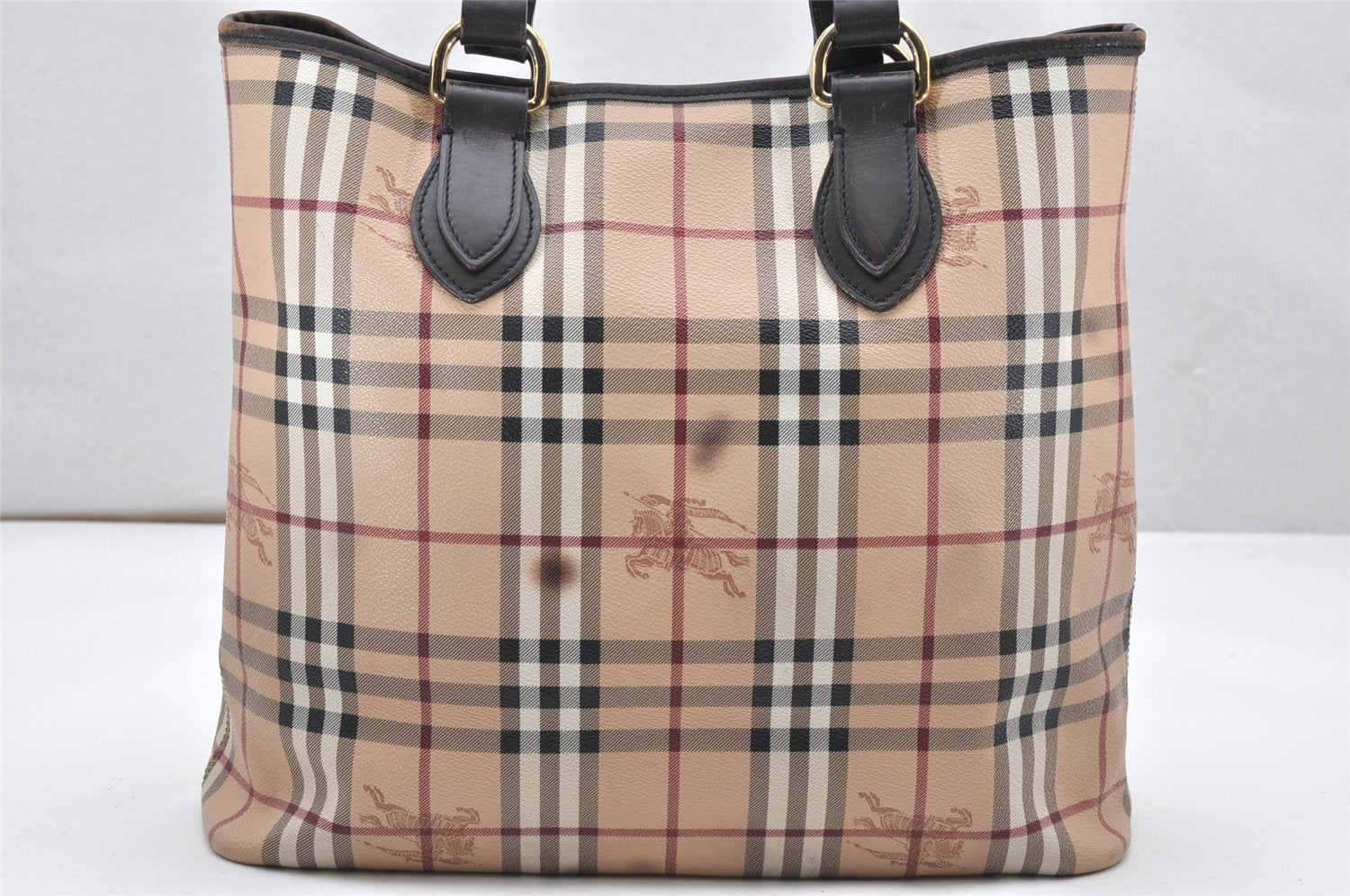 Authentic BURBERRY Vintage Nova Check Shoulder Tote Bag PVC Leather Beige 3823K