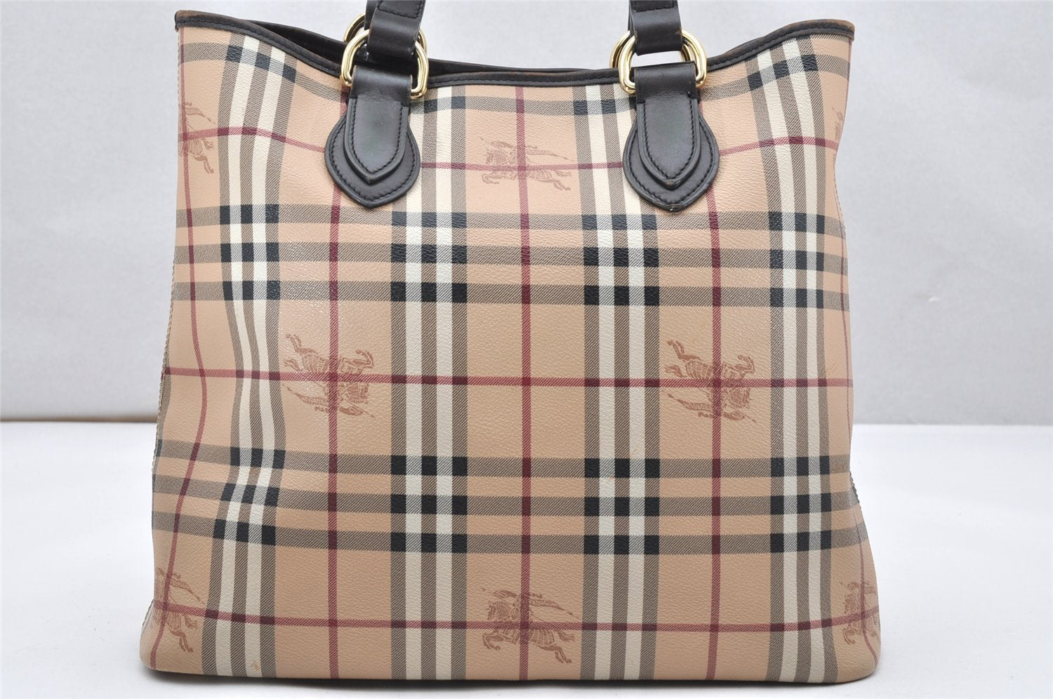 Authentic BURBERRY Vintage Nova Check Shoulder Tote Bag PVC Leather Beige 3823K