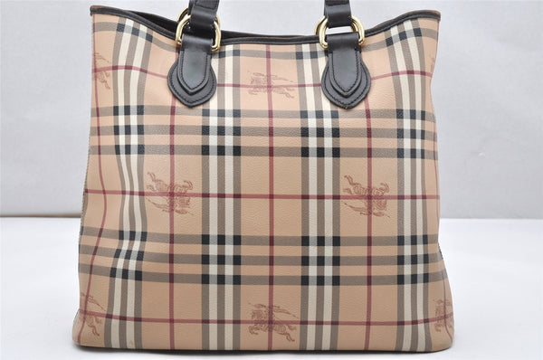 Authentic BURBERRY Vintage Nova Check Shoulder Tote Bag PVC Leather Beige 3823K