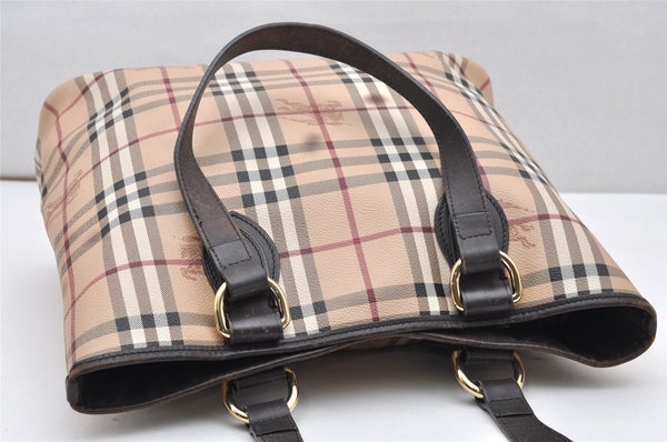 Authentic BURBERRY Vintage Nova Check Shoulder Tote Bag PVC Leather Beige 3823K