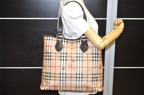 Authentic BURBERRY Vintage Nova Check Shoulder Tote Bag PVC Leather Beige 3823K