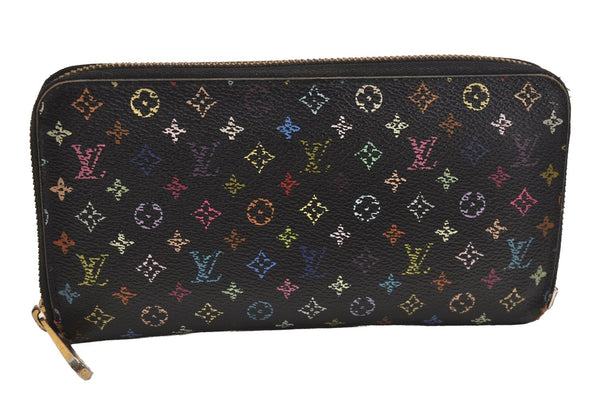 Auth Louis Vuitton Monogram Multicolor Zippy Wallet Purse Black M60243 LV 3824J